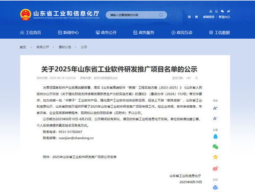 2025年山東省工業(yè)軟件研發(fā)推廣項目名單公示